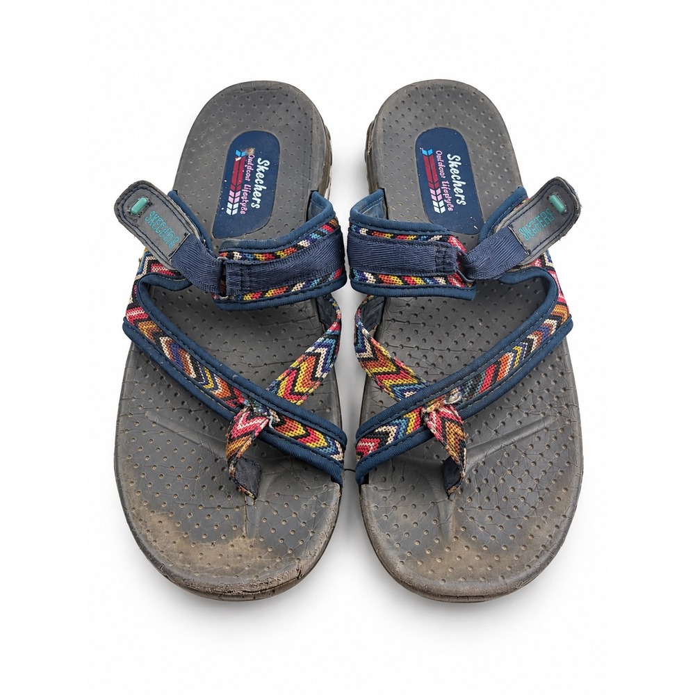 Skechers Blue Multi Chevron Reggae Zig Swag Strappy Sandals Women's Size 10.5